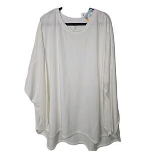 Cabana By Crown & Ivy White Baby Terry Long Sleeve Tee Top Plus Size 4X New